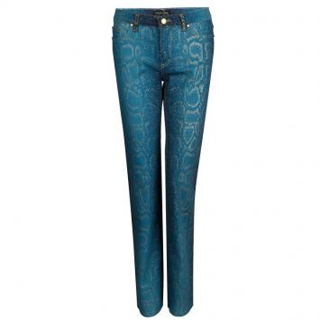 Pre Owned Roberto Cavalli Electric Blue Glitter Snake Print Boot Cut Jeans XS