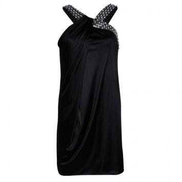 Pre Owned Roberto Cavalli Black Knit Embellished Sleeveless Dress S