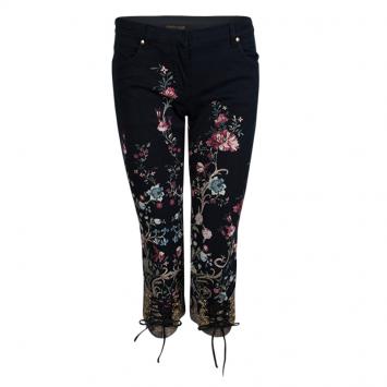 مملوكة مسبقًا Roberto Cavalli Navy Blue Floral Print Tie Detail Capri Pants S