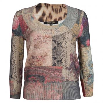 مملوكة مسبقًا Roberto Cavalli Multicolor Patchwork Print Knit Top XS