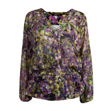 مملوكة مسبقًا Roberto Cavalli Multicolor Floral Printed Sheer Silk Blouse S