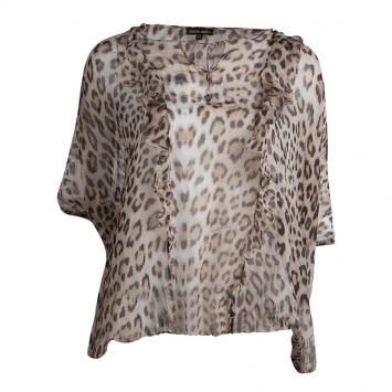 مملوكة مسبقًا Roberto Cavalli Leopard Print Sheer Silk Blouse XS