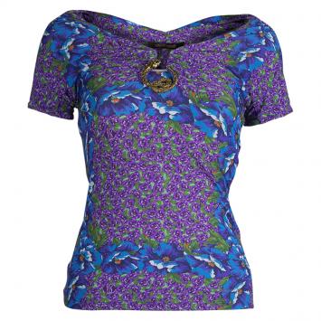 Pre Owned Roberto Cavalli Floral Printed Multicolored Fitted Top S