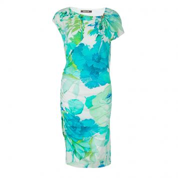Pre Owned Roberto Cavalli White Floral Print Cap Sleeve Knit Dress L