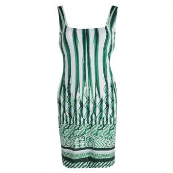 Pre Owned Roberto Cavalli Green Abstract Print Sleeveless Dress M