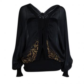 مملوكة مسبقًا Roberto Cavalli Black Animal Print Long Sleeve Silk Blouse M