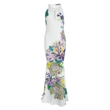 Pre Owned Roberto Cavalli White Floral Print Gown S