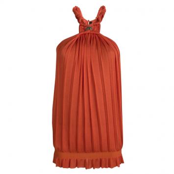 Pre Owned Roberto Cavalli Orange Plisse Knit Knotted Sleeveless Top S