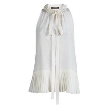 Pre Owned Roberto Cavalli Off White Plisse Silk Tie Detail Sleeveless Top M
