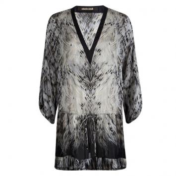 Pre Owned Roberto Cavalli Multicolor Animal Printed Draw String Detail Sheer Top M