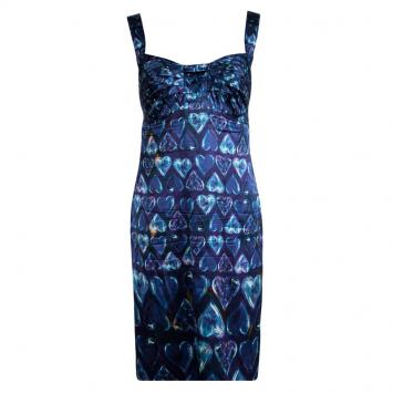 Pre Owned Roberto Cavalli Blue Heart Print Silk Sleeveless Dress M