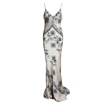 Pre Owned Roberto Cavalli Pale Pink Silk Floral Print Sleeveless Maxi Dress M