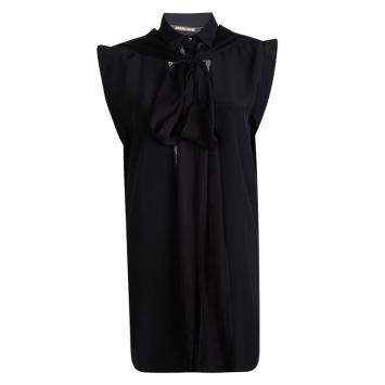 Pre Owned Roberto Cavalli Black Silk Lace Insert Tie Detail High Low Tunic M