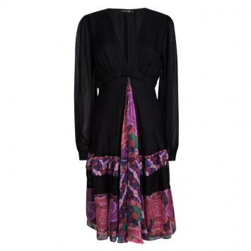Pre Owned Roberto Cavalli Multicolor Printed Silk Long Sleeve Dress M