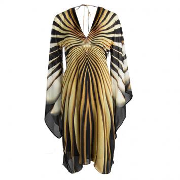 Pre Owned Roberto Cavalli Multicolor Printed Silk Bell Sleeve Dress L