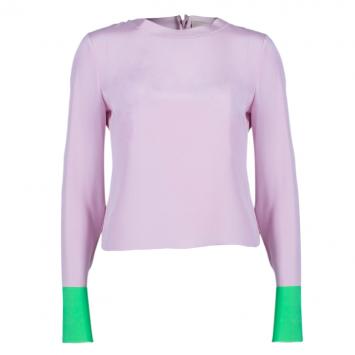 Pre Owned Roksanda Ilincic Pink Contrast Cuff Long Sleeve Silk Top M