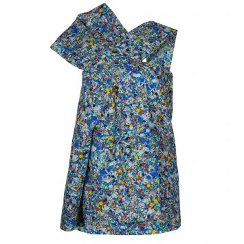 Pre Owned Roksanda Ilincic Multicolor Floral Print Textured Silk Draped Asymmetric Top M