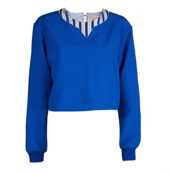 Pre Owned Roksanda Ilincic Blue Oversized Long Sleeve Crop Top L