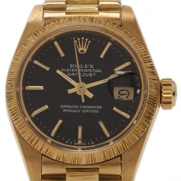 Pre Owned Rolex Black 18K Yellow Gold Datejust Women's Wristwatch 26MM