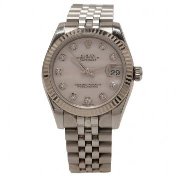 Pre Owned Rolex Mother of Pearl Stainless Steel Diamond Datejust Women's Wristwatch 31MM