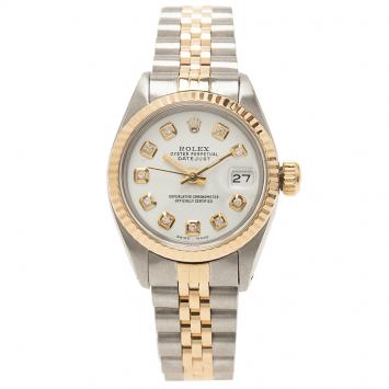 Pre Owned Rolex Silver 18K Yellow Gold and Stainless Steel Datejust Women's Wristwatch 26MM