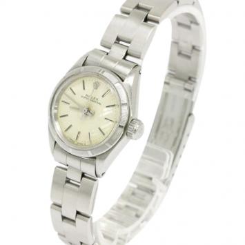 Pre Owned Rolex Ivory Stainless Steel Oyster Perpetual Women's Wristwatch 24MM