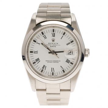 Pre Owned Rolex White Stainless Steel Datejust Women's Wristwatch 34MM