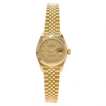 Pre Owned Rolex Black 18K Yellow Gold Datejust Women's Wristwatch 26MM