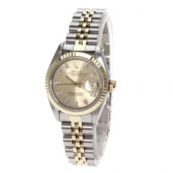 Pre Owned Rolex Champagne 18K Yellow Gold and Stainless Steel Datejust Women's Wristwatch 26MM
