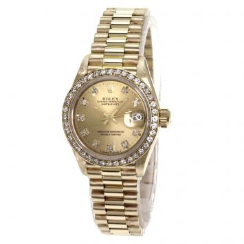 Pre Owned Rolex Champagne Gold 18K Yellow Gold Diamond Datejust Women's Wristwatch 26MM