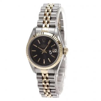 Pre Owned Rolex Black 18K Yellow Gold and Stainless Steel Datejust Women's Wristwatch 26MM