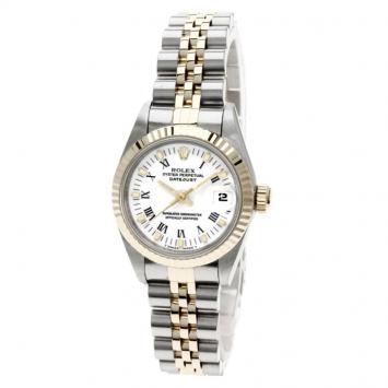 Pre Owned Rolex White 18K Yellow Gold and Stainless Steel Datejust Women's Wristwatch 26MM