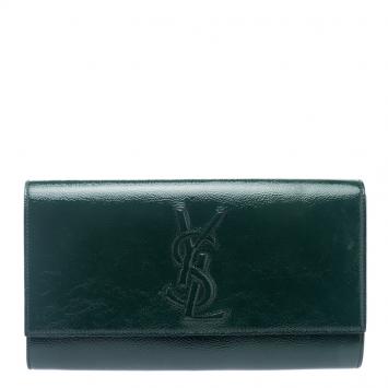 Pre Owned Saint Laurent Paris Green Patent Leather Belle De Jour Flap Clutch