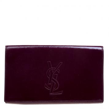 Pre Owned Saint Laurent Paris Purple Patent Leather Belle De Jour Flap Clutch
