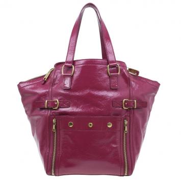 Pre Owned Saint Laurent Paris Pink Patent Leather Medium Downtown Tote Bag