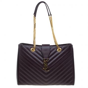 Pre Owned Saint Laurent Paris Burgundy Matelasse Leather Cassandre Shopper Tote