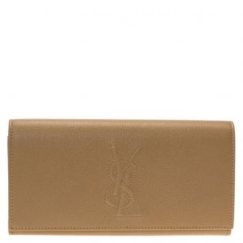 Pre Owned Saint Laurent Paris Tan Leather Belle De Jour Wallet