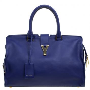 Pre Owned Saint Laurent Paris Blue Leather Medium Cabas Chyc Tote