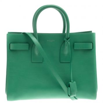 Pre Owned Saint Laurent Paris Green Leather Mini Classic Sac De Jour Tote
