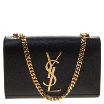 Pre Owned Saint Laurent Paris Black Grain De Poudre Leather Small Chain Shoulder Bag