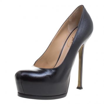 Pre Owned Saint Laurent Paris Black Leather Tribtoo Platform Pumps Size 40.5