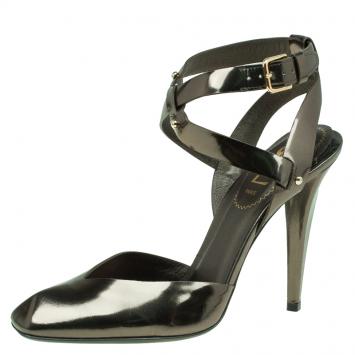 Pre Owned Saint Laurent Paris Bronze Metallic Leather Ankle Strap Sandals Size 37