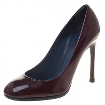 Pre Owned Saint Laurent Paris Burgundy Patent Leather Pumps Size 39.5