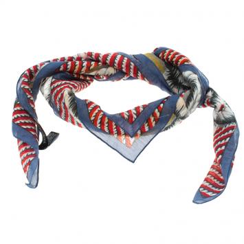 Pre Owned Saint Laurent Paris Multicolor Starfish Print Cotton and Silk Square Scarf