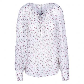 Pre Owned Saint Laurent Paris White Rose Print Silk Blouse M