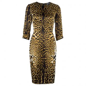Pre Owned Saint Laurent Paris Leopard Print Silk Dress M