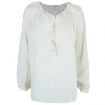 Pre Owned Saint Laurent Paris White Drawstring Top M
