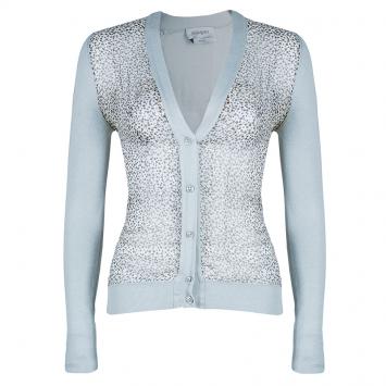Pre Owned Saint Laurent Paris Leopard Chiffon Knit Cardigan M