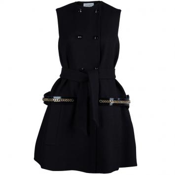 Pre Owned Saint Laurent Black Wool Sleeveless Belted Coat S
