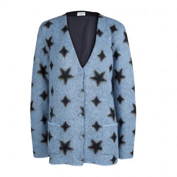 Pre Owned Saint Laurent Paris Powder Blue Star Motif Long Cardigan L